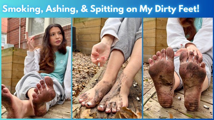 Temptress Toxin - Dirty Feet Smoking Tease - Spitting & Ashing on My Pretty Feet (4K)