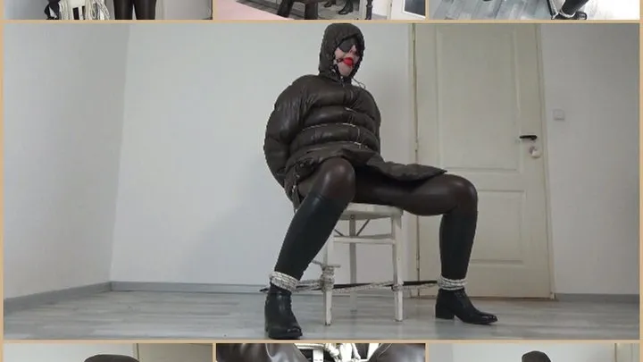 Bondageangel - Today I want to be tied up in: Long leather down jacket
