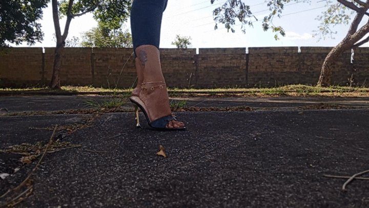 Goddess Foot Fetish - Walking through the park in beautiful high mules (3)