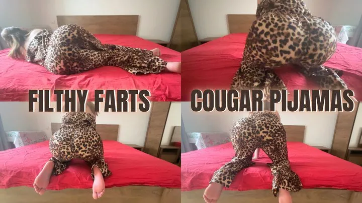 Gassy Kat - Cougar PJ Stinky Farts In Red Bed