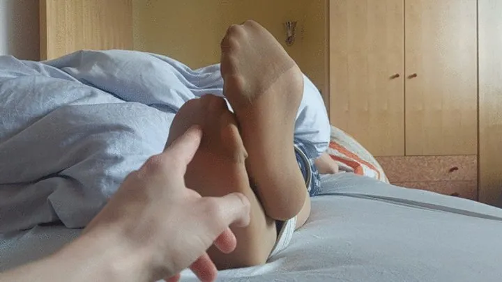 The Sweet Feet - Tan Nylon Feet Tickled Crossbound