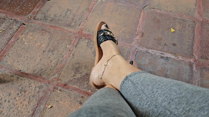 Foot Fetish Paradise - Diana Senior highly arched feet on flat sandals