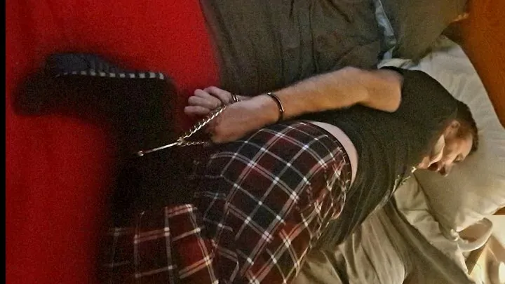 Topofthepot Miss M - Miss M finds man stuck in hand and leg cuffs