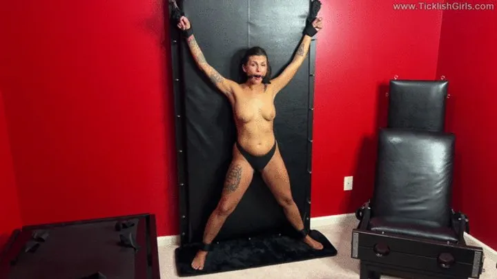 Ticklish Girls - Scarlett Gagged and Vibed on the Bondage Wall - (Gag Only)