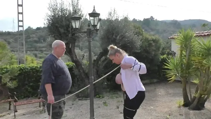 Tied In Public - Cruel Tit Bondage Walk Training in a public Park for Bettine - Part 2 wmv HD