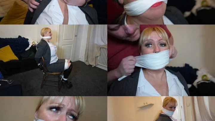 Muffled Screams - Busty blonde milf victoria in classic chair tie and handkerchief gag (wmv)
