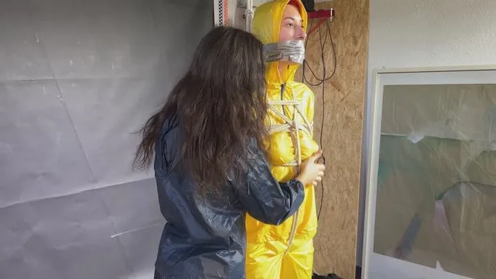 Shinynylonartsbound - Aiyana and Myxxy enjoying each other in shiny nylon Rainwear (Both enjoyed it)