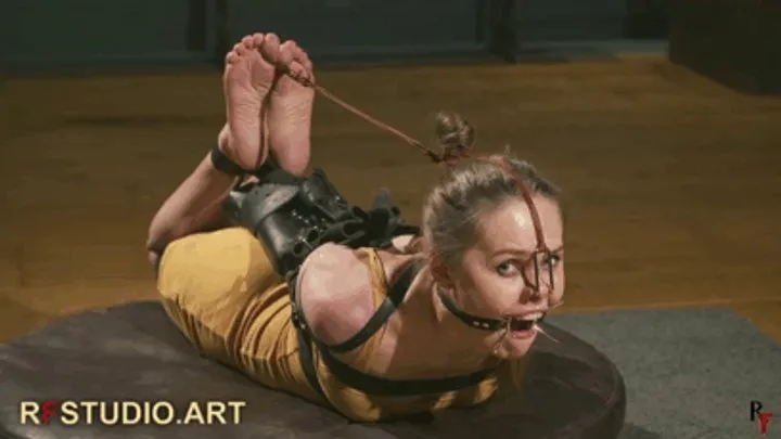Rf Studio Production - Ivanka - Tight Leather Rope Hogtie on Turntable + Ring Gag and Nose Hook (FULL HD MP4)