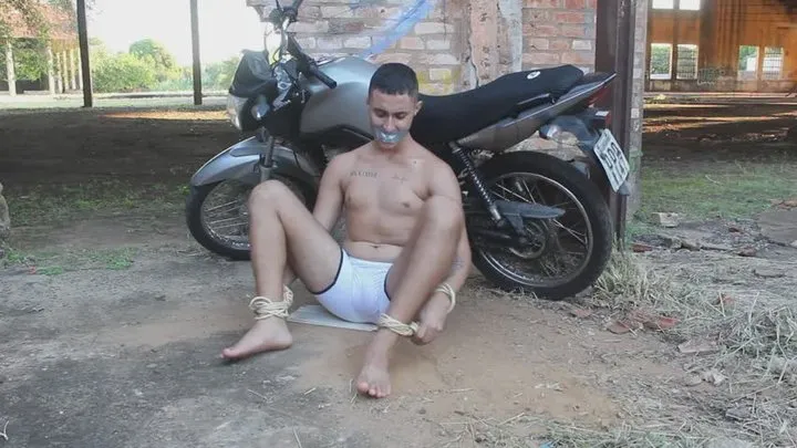 Brazilian Bondage Boys - Hot biker tied up in underwear (Set 1)