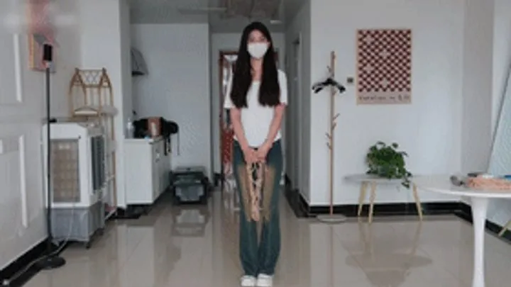 Chinese Bondage Foot Fetish - xy297 - cute girl in jeans tied with ropes on bed