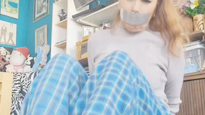Stacy Burke`s Fetish To Go - Self Tie Tape Gag in PJs