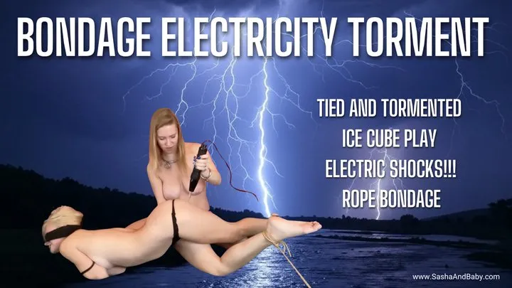 Sashaandbaby - ROPE BONDAGE Electricity Torment with Ice Cubes and Violet Wand - Temperature Play - Femdom - Dom sub -