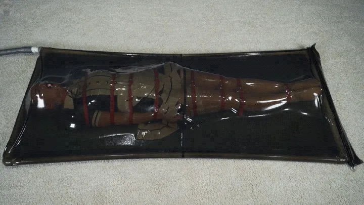 Vacuum Dreams - Bondage with red straps maid in black transparent bed with vibro
