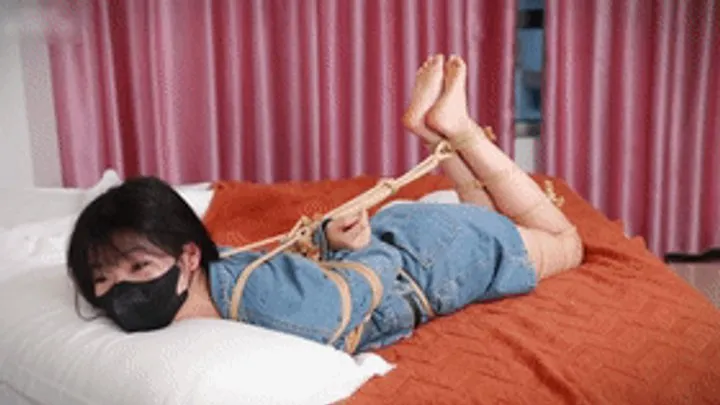 Chinese Bondage Foot Fetish - xy311-white and tender long-legged barefoot girl is tied to the bed with ropes