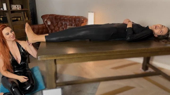 Polish Mistress Clips - Stella Lies On Her Back In Black Suit And Weronika Tickle And Lick Her Feet In Tan Pantyhose - Tickling Part - 4K