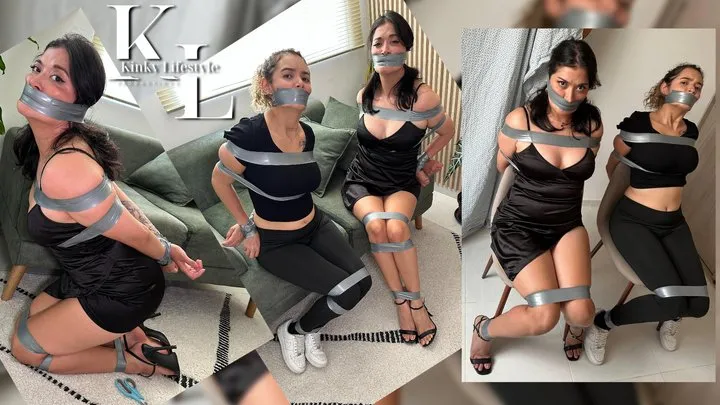 Kinkylifestyle - You Caught Simona & Luana Before the Gala (Roleplay, Wrist Watch, High Heels, PVC Vinyl Tape Bondage & Gag, Leggings, Sneakers, Eye Contact, Struggling)