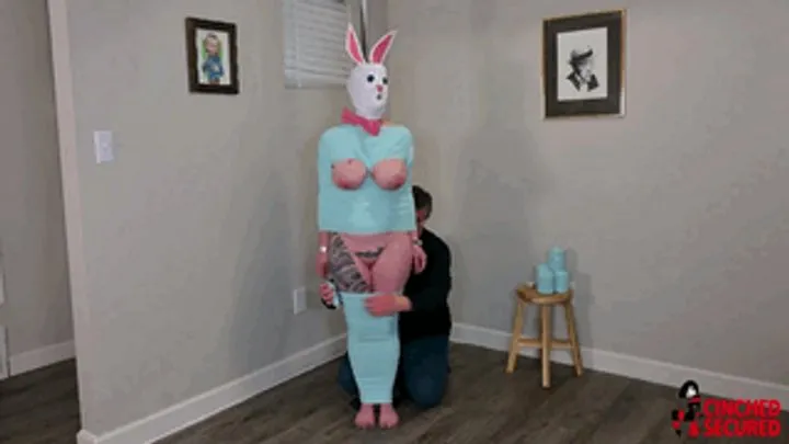 Cinched And Secured - Creepster Bunny stripped, shackled, mummified and clamped (WMV Format)