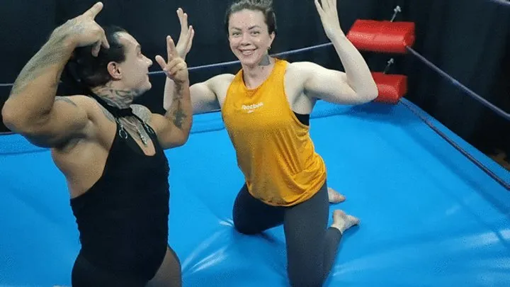 The Wrestling Amazons - 2 fem bodybuilders and fem wrestler wrestle each other