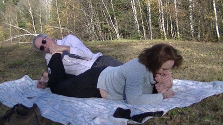 She Licks His Feet - Foot lovers in the woods (HD)