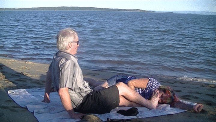 She Licks His Feet - Olga at the beach (HD)