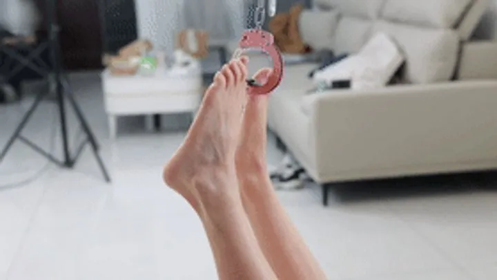 Chinese Bondage Foot Fetish - xy319-Chinese girl meow has a pair of super white beautiful feet hung up by thumb cuffs