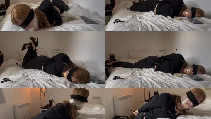 Doll Esme - Esme Blindfolded, Stuff Gagged, Intense Ziptie Bed Bondage