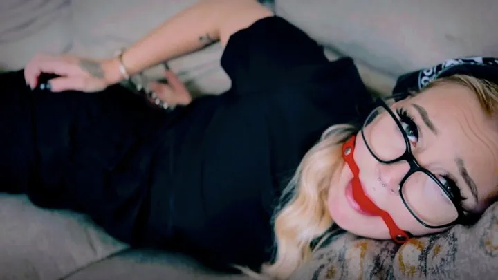 Peachy Keen Pleasures - Nurse Phoenix On Call For Bondage (1080p) - Phoenix Sinz - nurse outfit, striped socks, glasses, handcuffs, bandannas, ball gag, couch struggle