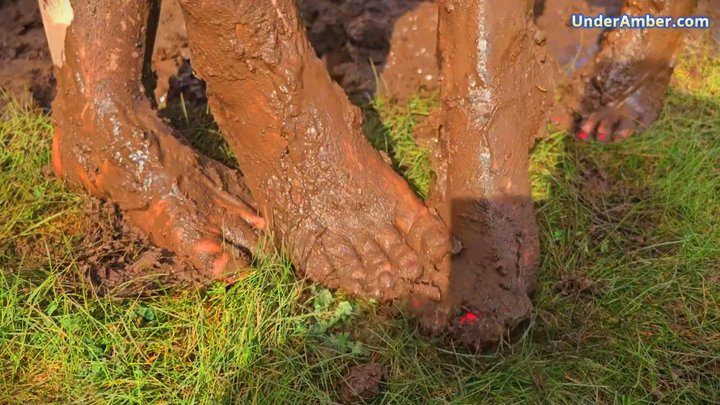 Under Amber - Goddess Amber - Miss Lucy - MudBath 2 - 165 - Muddy Filthy Feet Bare Mud Smelly Stinky Fetish Trample Trampling