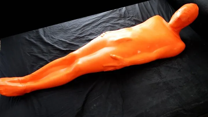 Encasedlatex - Trapped in a skintight orange latex sack