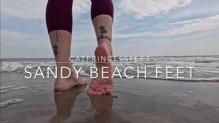 Catprincessfeet - NYC feet, walking in the sand and waves at Coney Island beach, sandy, sexy size 9 milf feet with french tip pedi