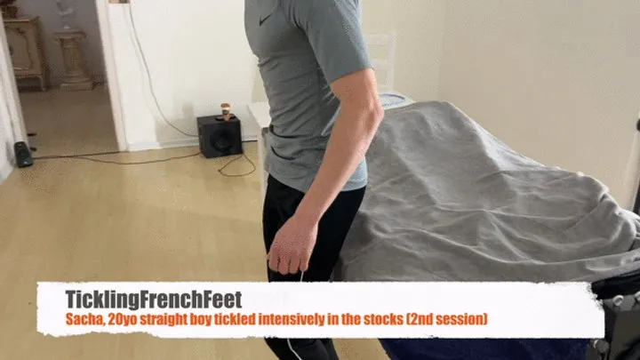 Tickling French Feet - Sacha, 20 yo, 2nd session : intensively tickled in the stocks (Full HD)