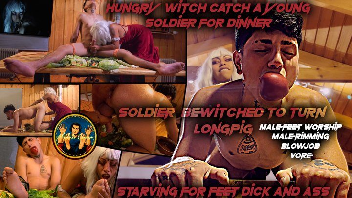 Str8crushfeet - Hungry Witch 2 hunts a young handsome soldier for dinner - hungry for feet cock and male asses