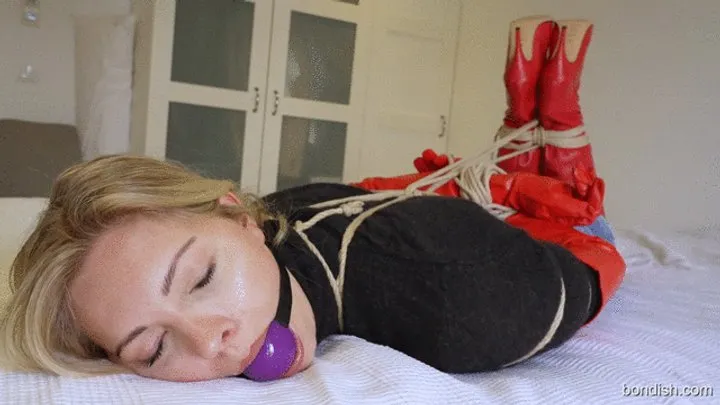 Bondish - VERA HOGTIED AND BALLGAGGED IN RED THIGH BOOTS