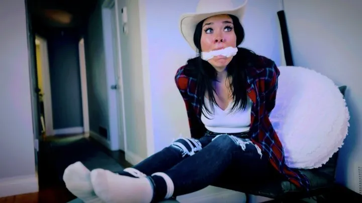 Peachy Keen Pleasures - Rancher’s Stinky Step-Daughter Stolen For Ransom (1080p) - Jasmin Jai - cowboy boots, cowboy hat, body odor, hand over mouth, on-screen gagging, rope bondage, knotted cleave gag