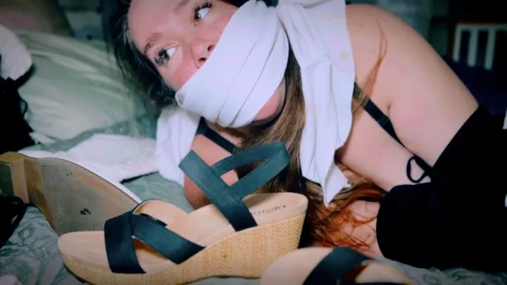 Peachy Keen Pleasures - Mistaken Identity Leads To Celia Ray Spending A Night In Bondage (1080p) - Celia Ray - multiple shoes, boots taped together not hands, tape bondage, shoe gag, otm gag, jeans, barefoot