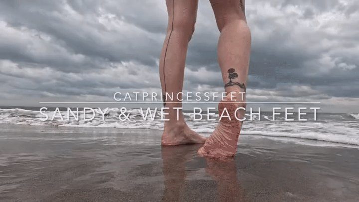 Catprincessfeet - NYC feet, beautiful cloudy day at Coney Island beach, dry, sandy and wet walking size 9 milf feet show, close up