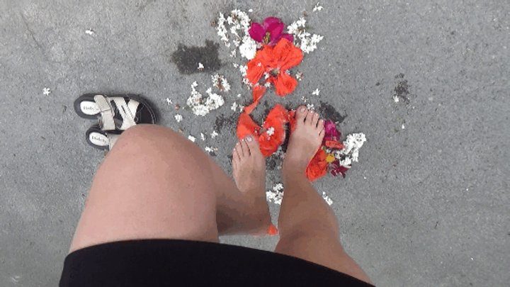 Not An Angel - crush and jump on flowers barefoot and wearing flip flops DF