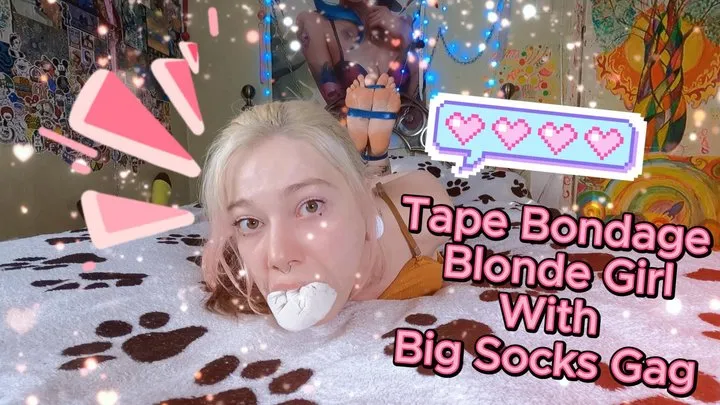 Sweet Sansarella - Tape Bondage Blonde Girl With Big Socks Gag