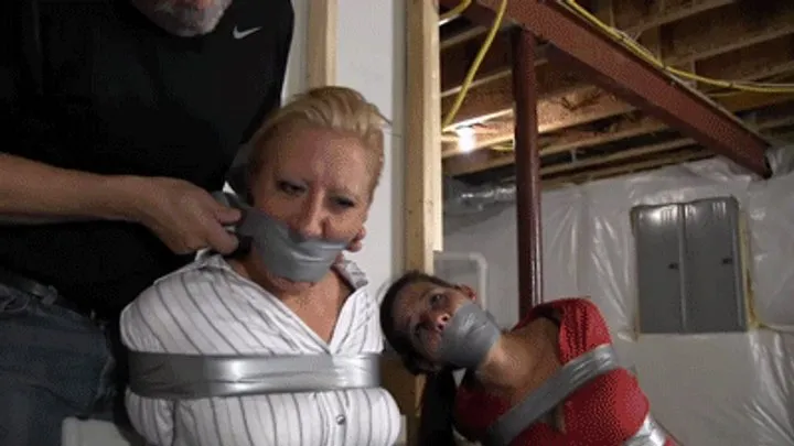 Pantyhose Bondage And Encasement - d2505GRLX2-Stuff and tape a gag in her mouth so she can't warn her friend