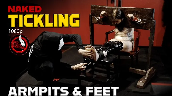 Red Light Tickling - Ticklish Giantess Gaga Oiled and Merciless Tickled in the Stocks with Hands, Hairbrush and Tools | 1080p