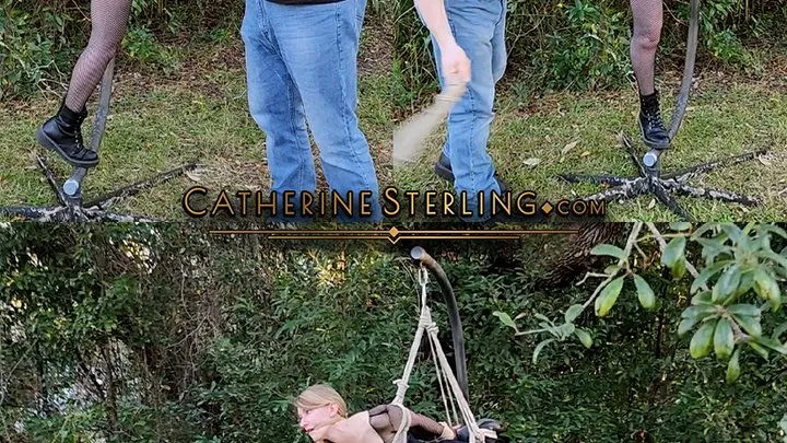 Catherine Sterling - Blonde Goth in Fishnets & Corset Bondage Outdoors at Dusk, in a Real-time Rope Suspension Under the Trees! WMV Video 0162 Starring Catherine Sterling and Ben