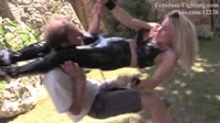 German Goddess Femdom Fighting - Pamela Strong in Lethal Leather Bounty Hunter