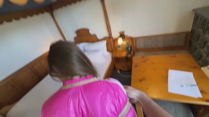 Shinynylonartsbound - Rachel Adams bound and gagged in shiny nylon Shorts and Windbreaker