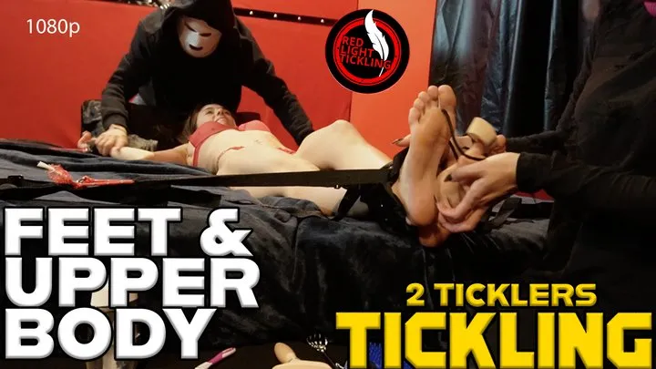 Red Light Tickling - Tickle Domination: 2 Ticklers for Ticklish Cute Brunette Luna, Tied Up and Tickled on the Bed | Intense Feet Tickling and Armpits Tickle | 1080p
