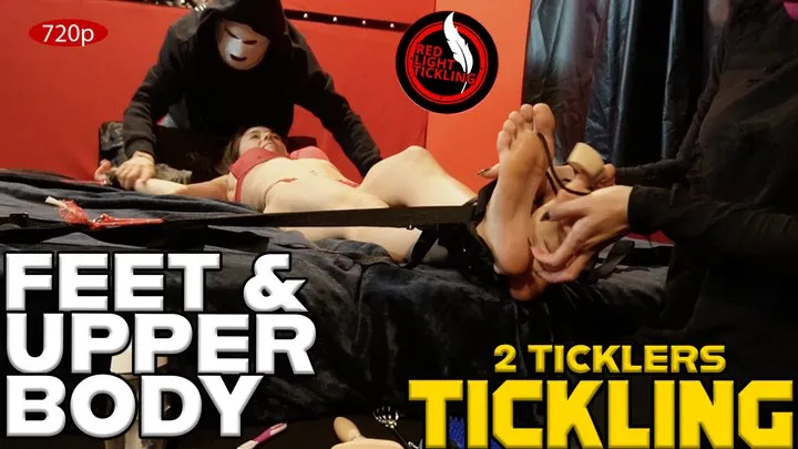 Red Light Tickling - Tickle Domination: 2 Ticklers for Ticklish Cute Brunette Luna, Tied Up and Tickled on the Bed | Intense Feet Tickling and Armpits Tickle | 1080p copy