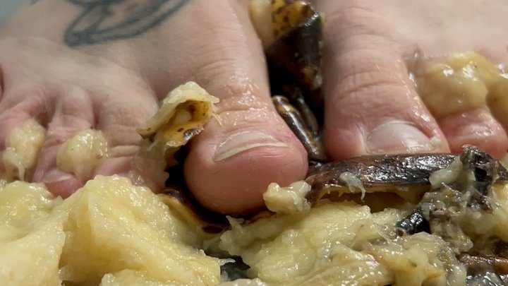 Cutebun - Banana squash, standing on ripe bananas, watch it squelch between my toes