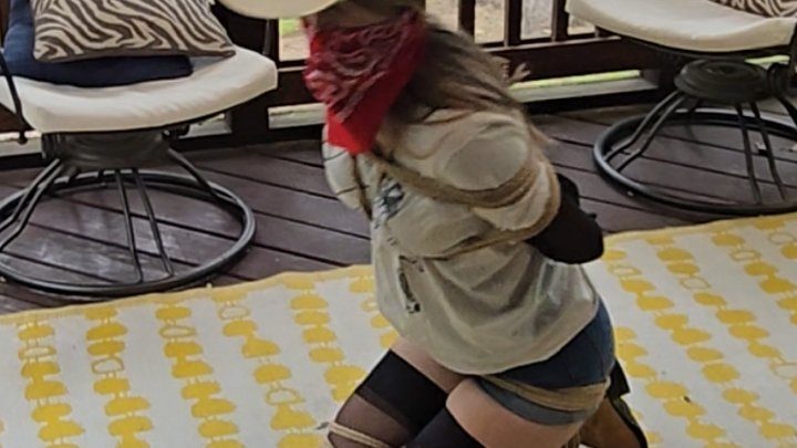 Tied Tales - Cowgirl London MP4-London Evans captured and bound with jute rope and bandana gagged