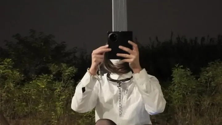Subncuff Bondage - SubnCuff_OLCollarBackCuffedtothePoleOutdoor0315