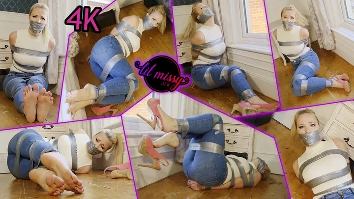 Lil Missy Uk Store - Lil Missy UK in Taped up damsel on the floor in jeans 4K