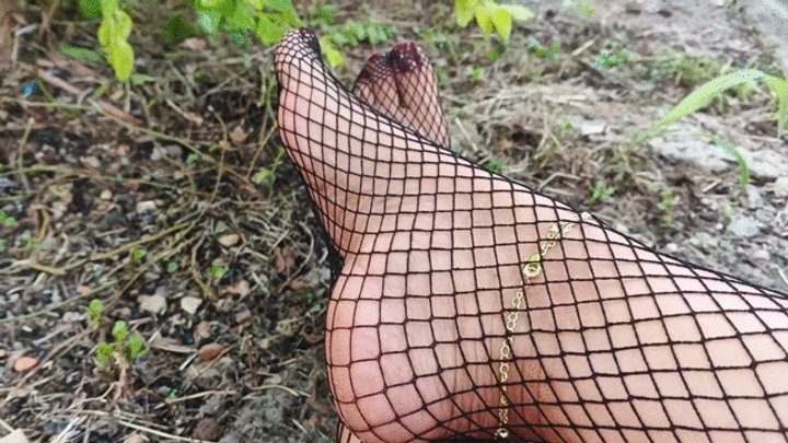 Goddess Foot Fetish - Delicious arches pronounced with fisherman network stockings (3)